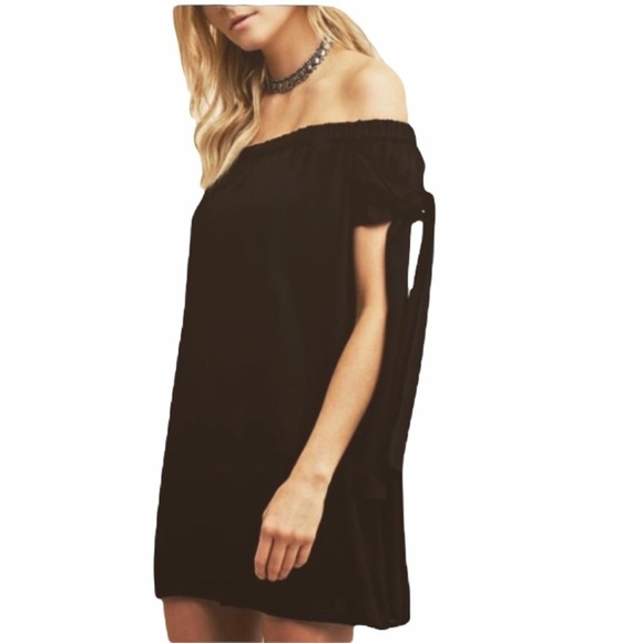 Entro Off the shoulder tie black dress size Small - Picture 1 of 10